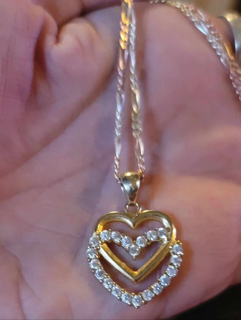Gold Heart Pendant Necklace with Crystal Accents